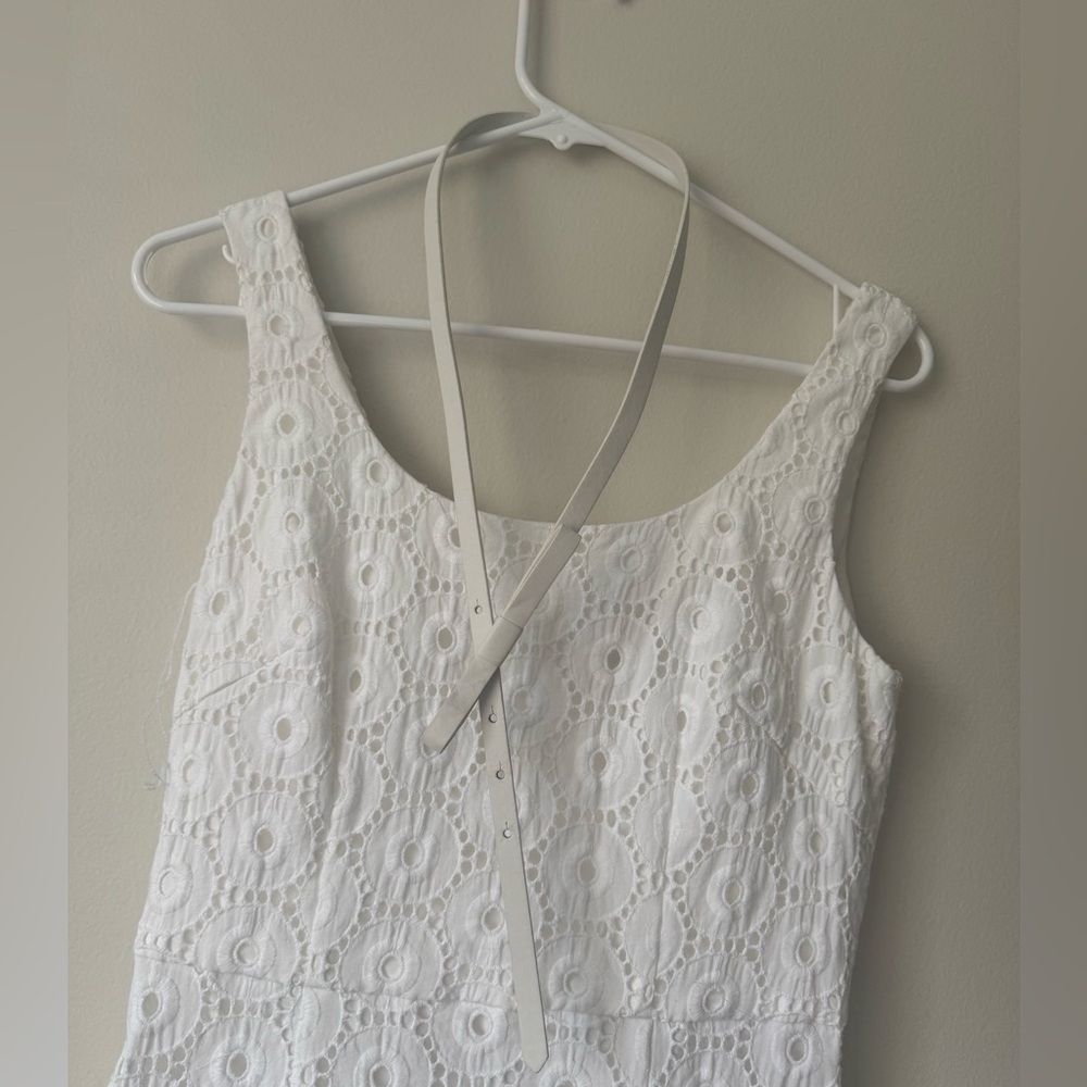 Adrianna Papell White Eyelet Sheathe Cotton Dress Career Work Summer Size 6 - Picture 4 of 7